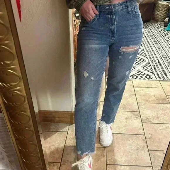 Women’s Flamingo Ankle Cropped Destressed High Waist Deniem Jeans Medium/28 - Picture 13 of 16